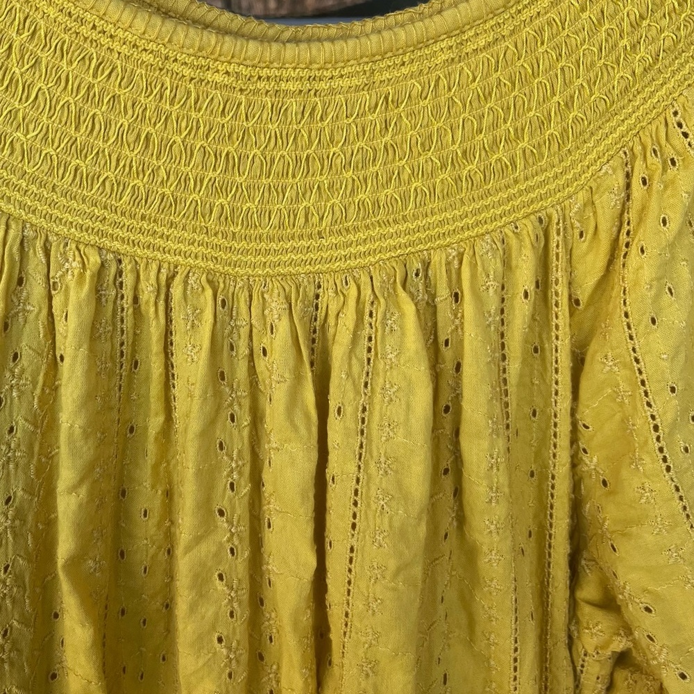 Old Navy Mustard Yellow Eyelet Smocked Shift Dress Size XL Tall - Picture 2 of 7